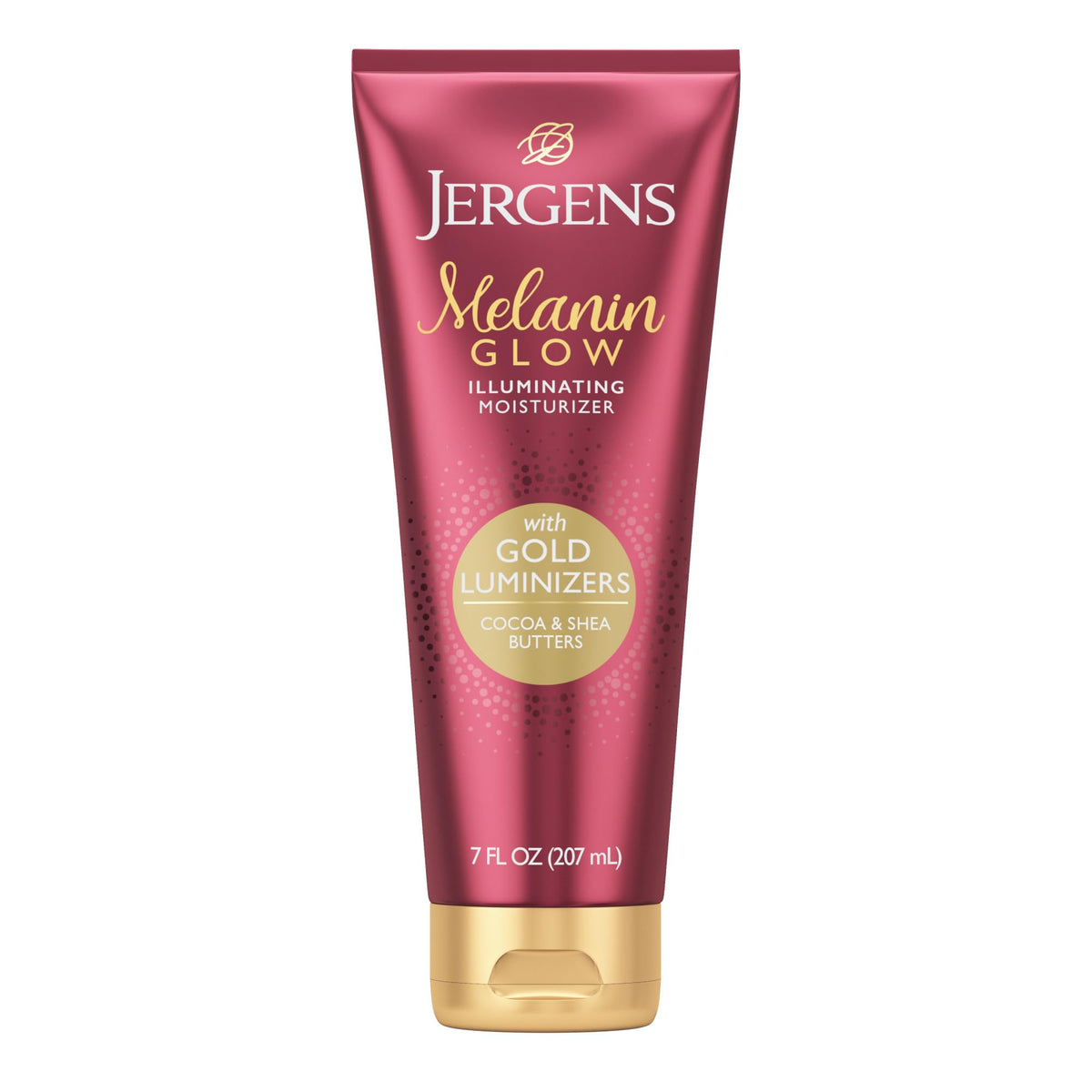 Jergens Melanin Glow con luminizadores dorados para un brillo sutil diario.