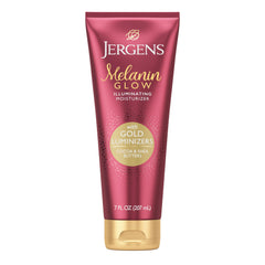 Jergens Melanin Glow con luminizadores dorados para un brillo sutil diario.