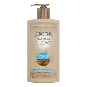Jergens Natural Glow Hydra Gel aplica suavemente para rostro y cuerpo con tono gradual