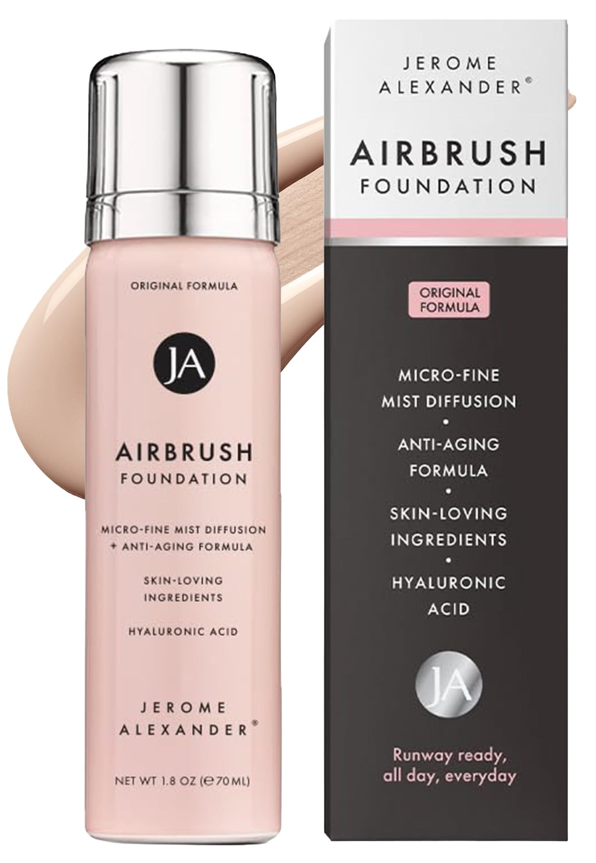 Jerome Alexander MagicMinerals AirBrush Foundation, envase compacto para uso diario.