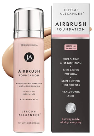 Jerome Alexander MagicMinerals base en spray con acabado suave y uniforme.