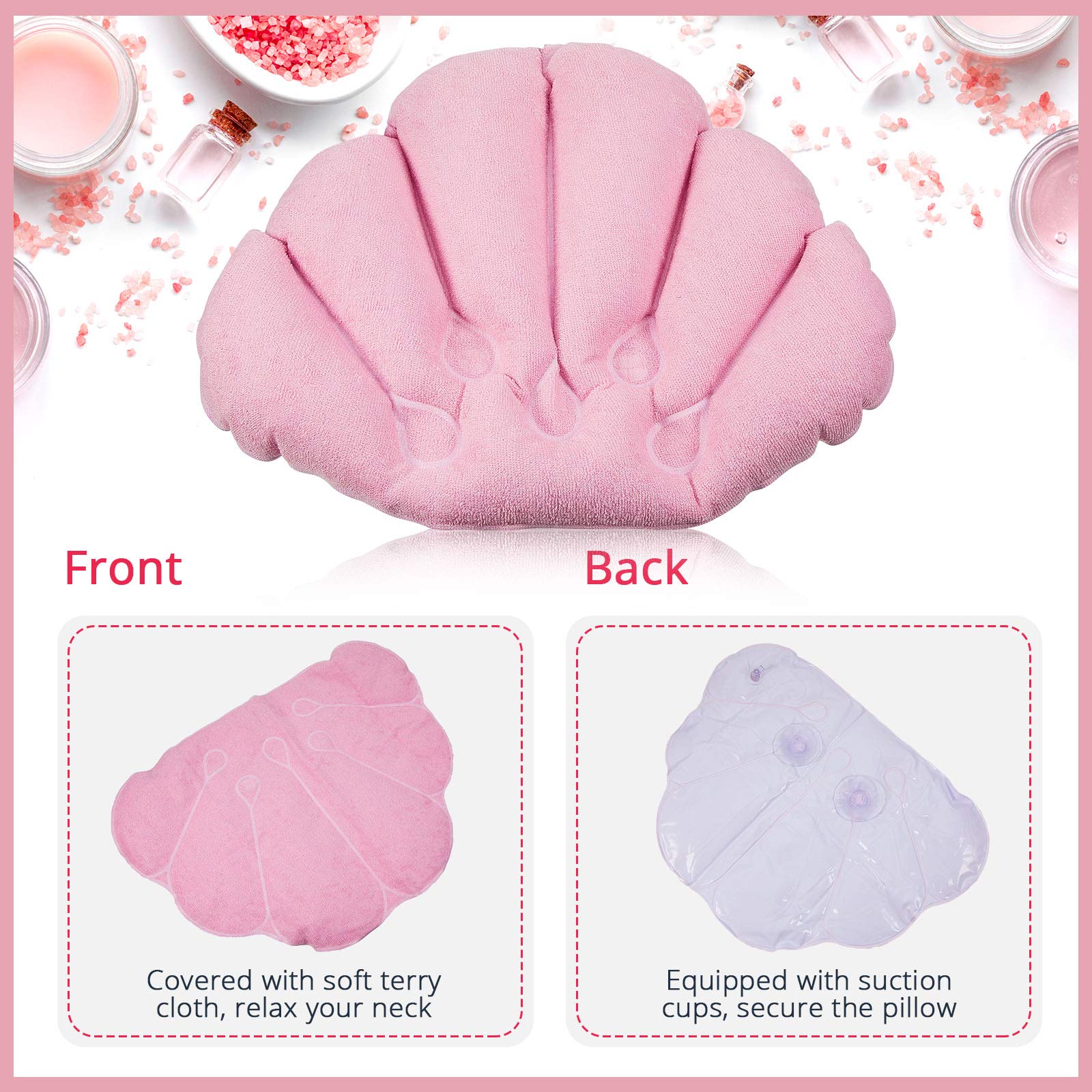 Jetec almohada de baño inflable concha blanca, funda de toalla suave.
