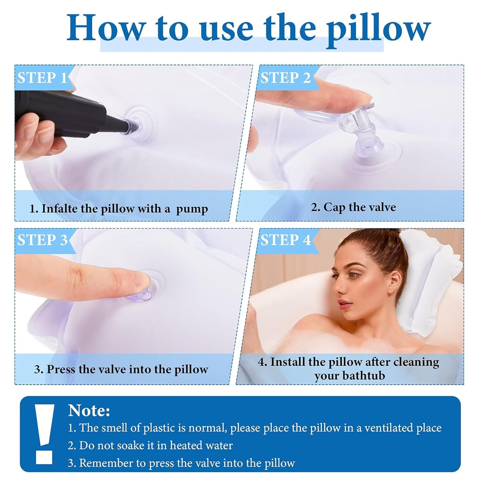 Jetec almohada inflable para baño, ventosas y válvula de bloqueo para evitar fugas.