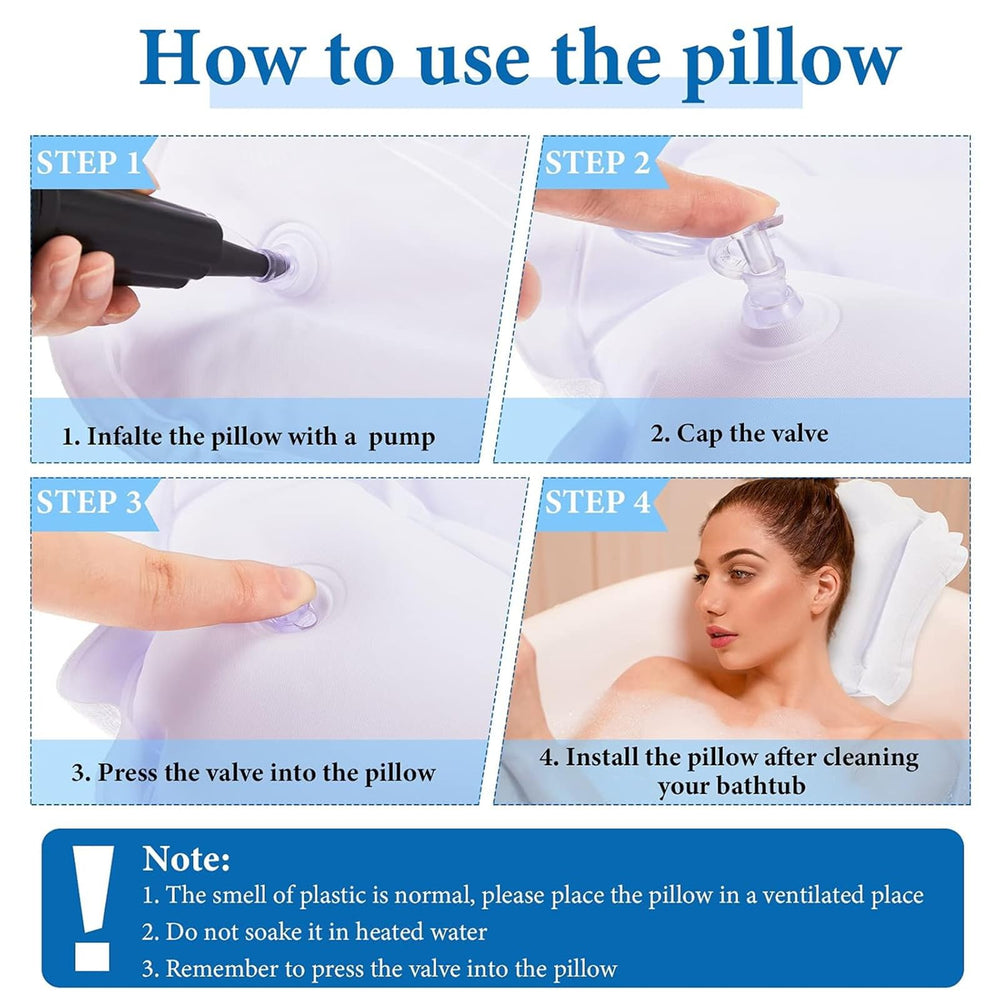 Jetec almohada inflable para baño, ventosas y válvula de bloqueo para evitar fugas.