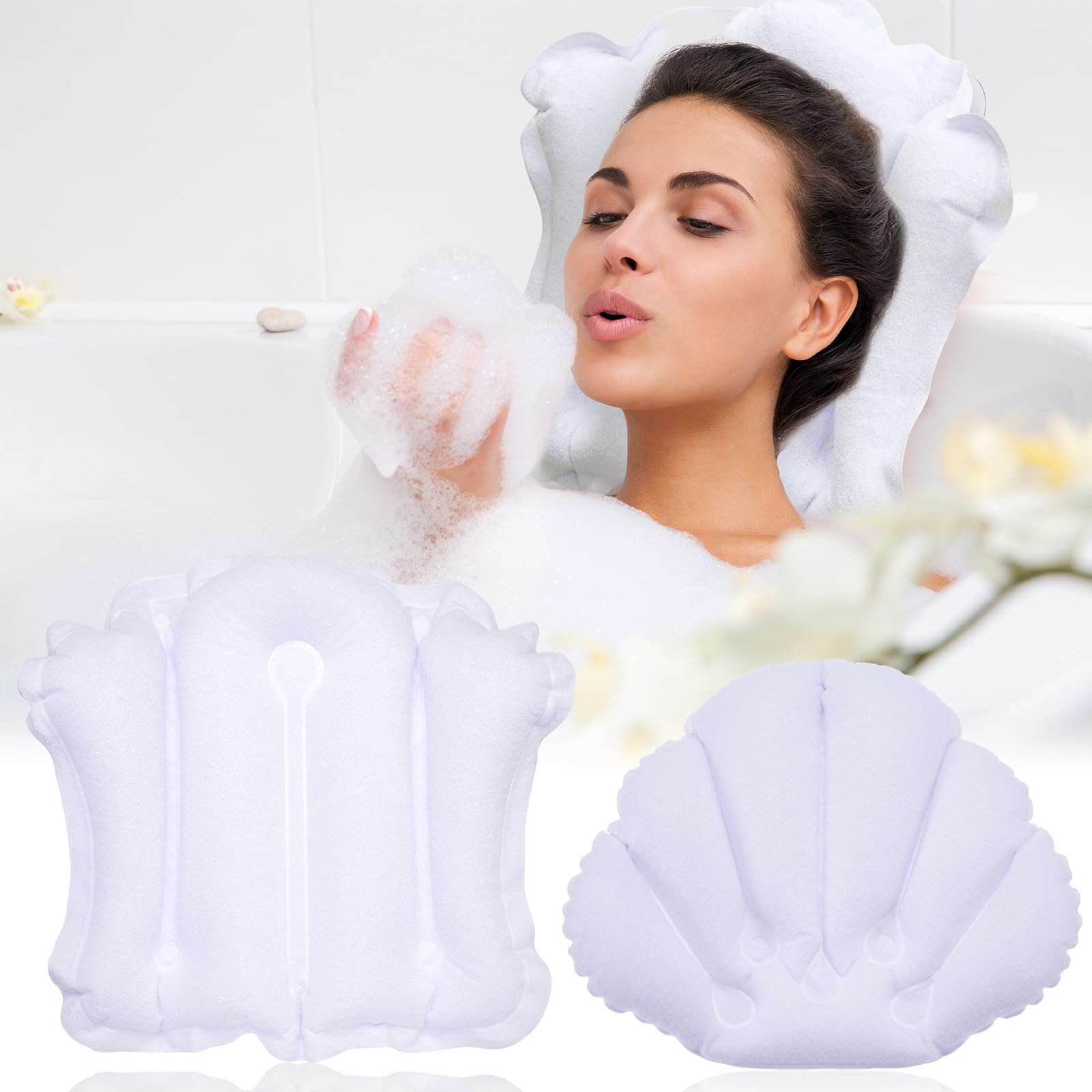 Jetec almohada inflable para baño, vista frontal, soporte cómodo para el cuello.