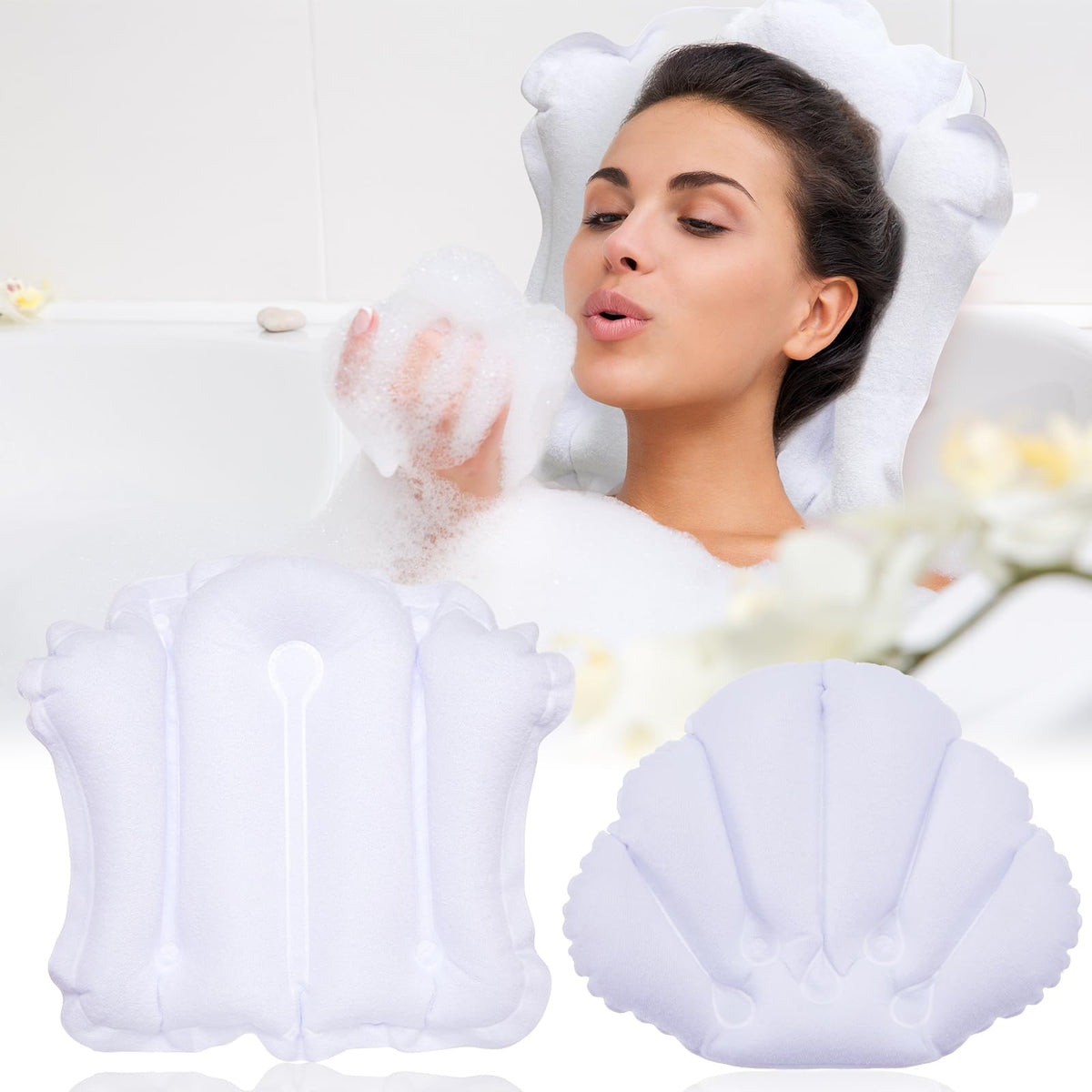 Jetec almohada inflable para baño, vista frontal, soporte cómodo para el cuello.