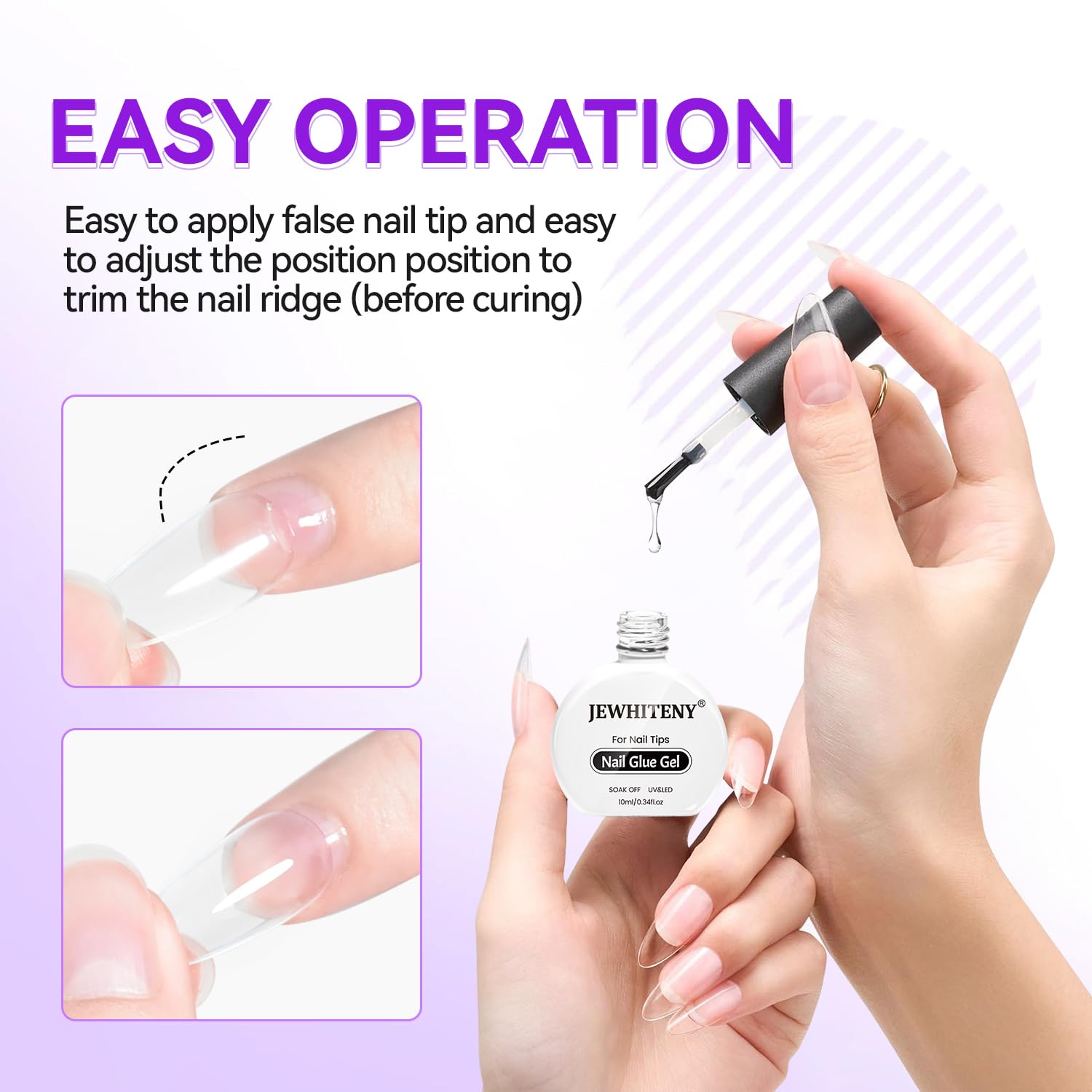 JEWHITENY pegamento uñas multiusos ideal para tips, parches y decoración.