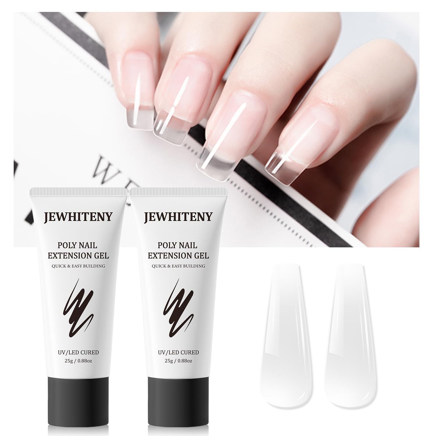 JEWHITENY poligel claro 25 g, envase de 2 piezas para uñas duraderas.