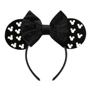 Diadema JIAHANG terciopelo negro con orejas de ratón y perlas, ideal para fiestas