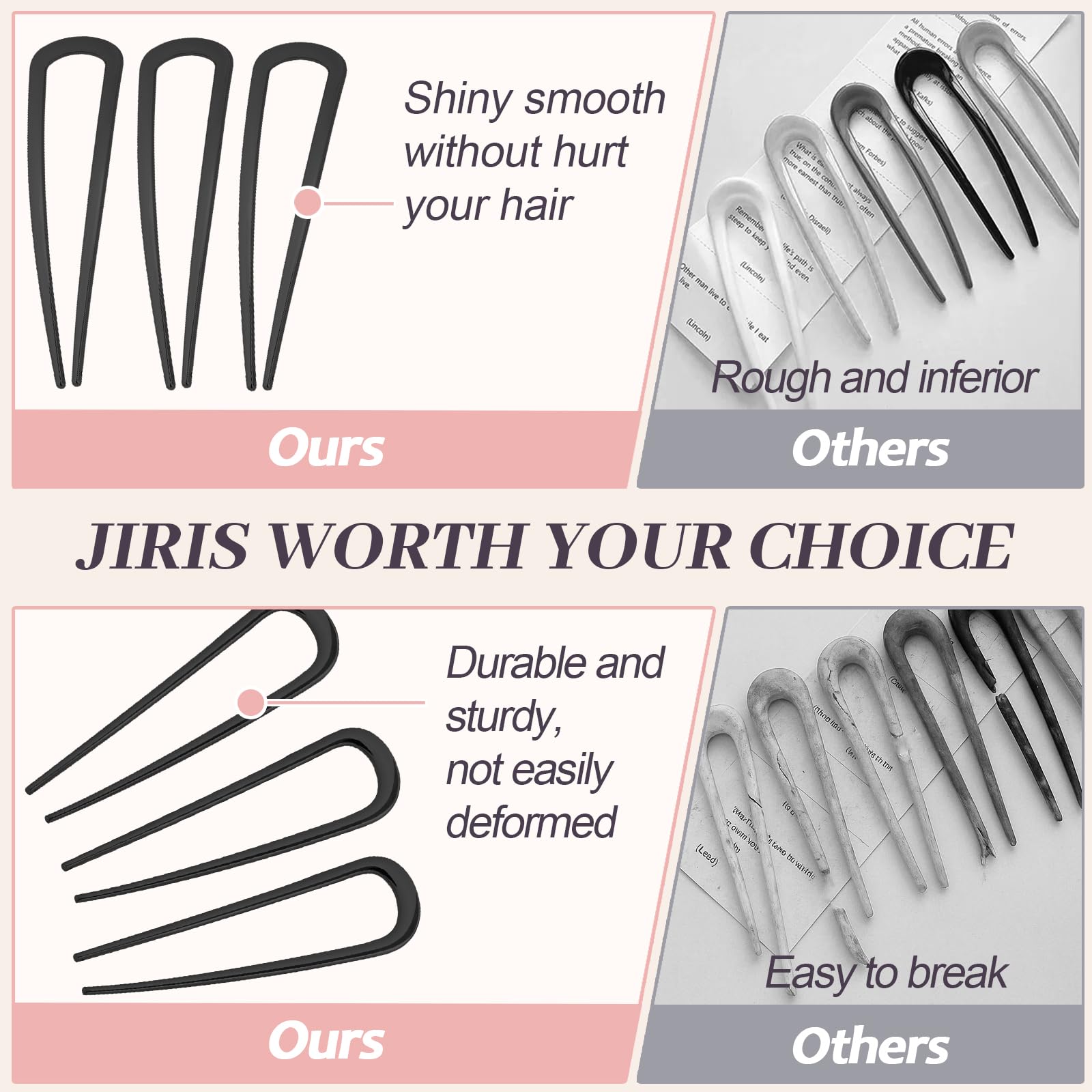 JIRIS pin francés U, acabado lustroso para peinados elegantes.