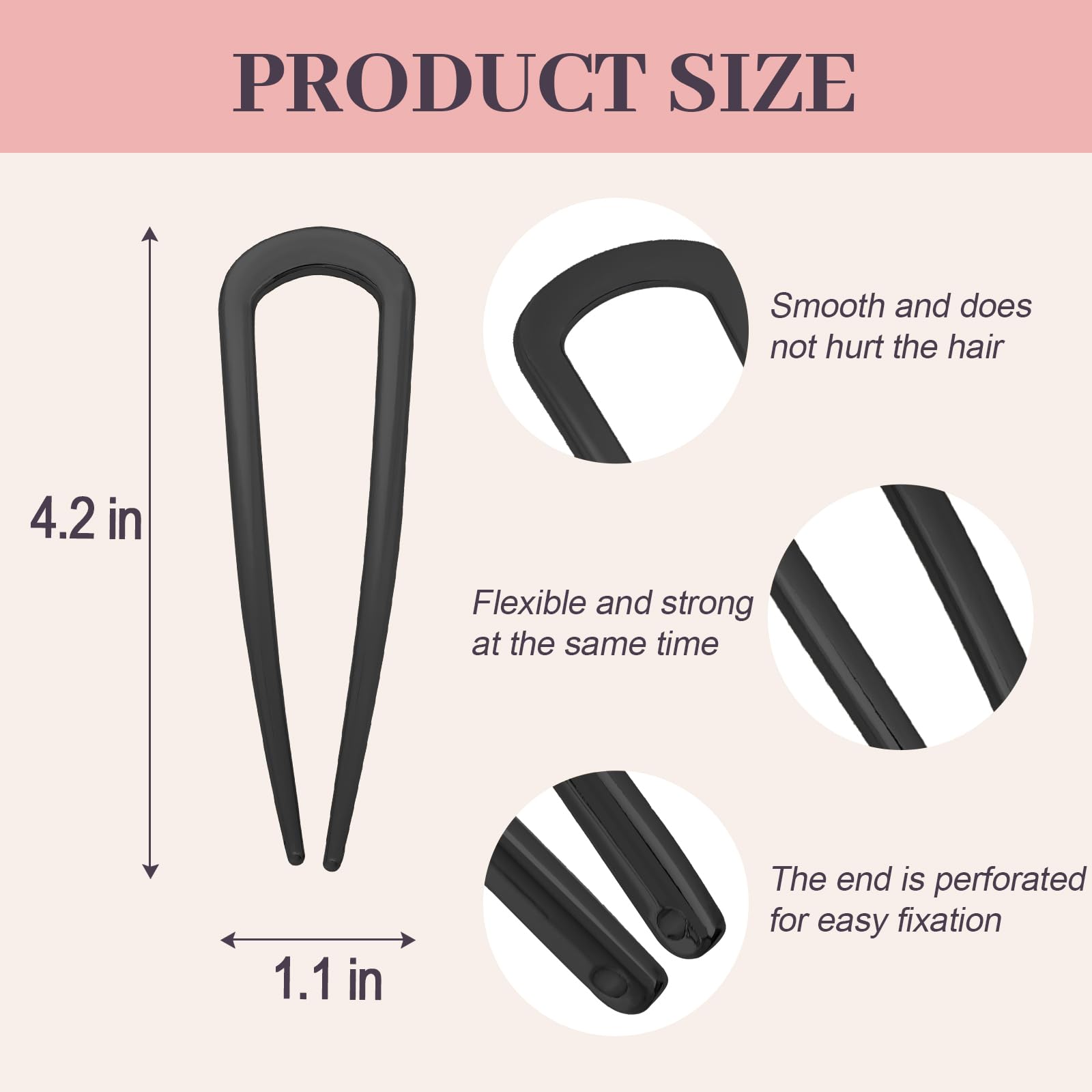 JIRIS pin francés U, ajuste suave y seguro para cabello grueso.