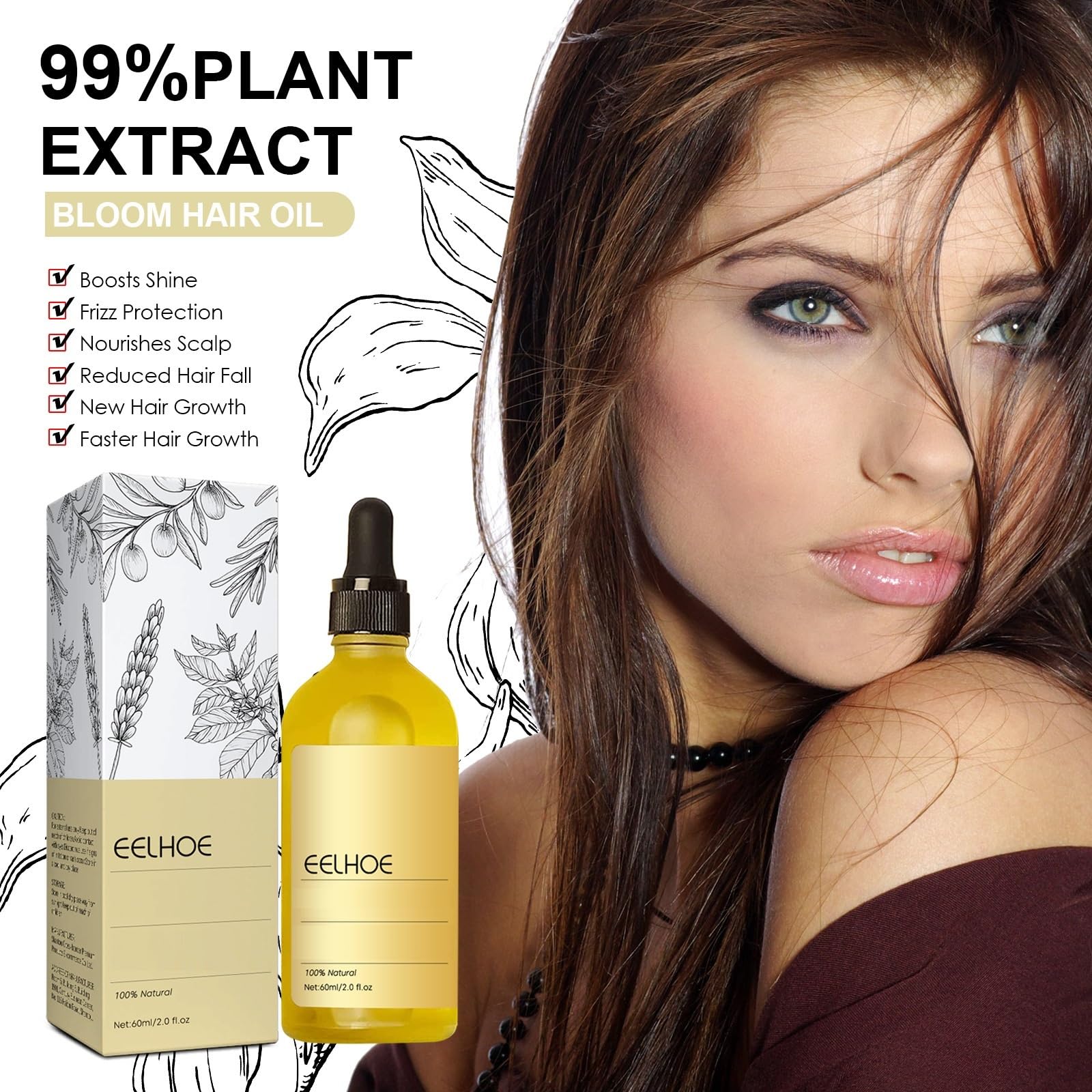 Etiqueta del producto resalta ingredientes naturales para fortalecer el cabello y reducir la caída.
