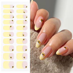 JMEOWIO pegatinas gel uñas abeja amarillo frente frances, acabado elegante.