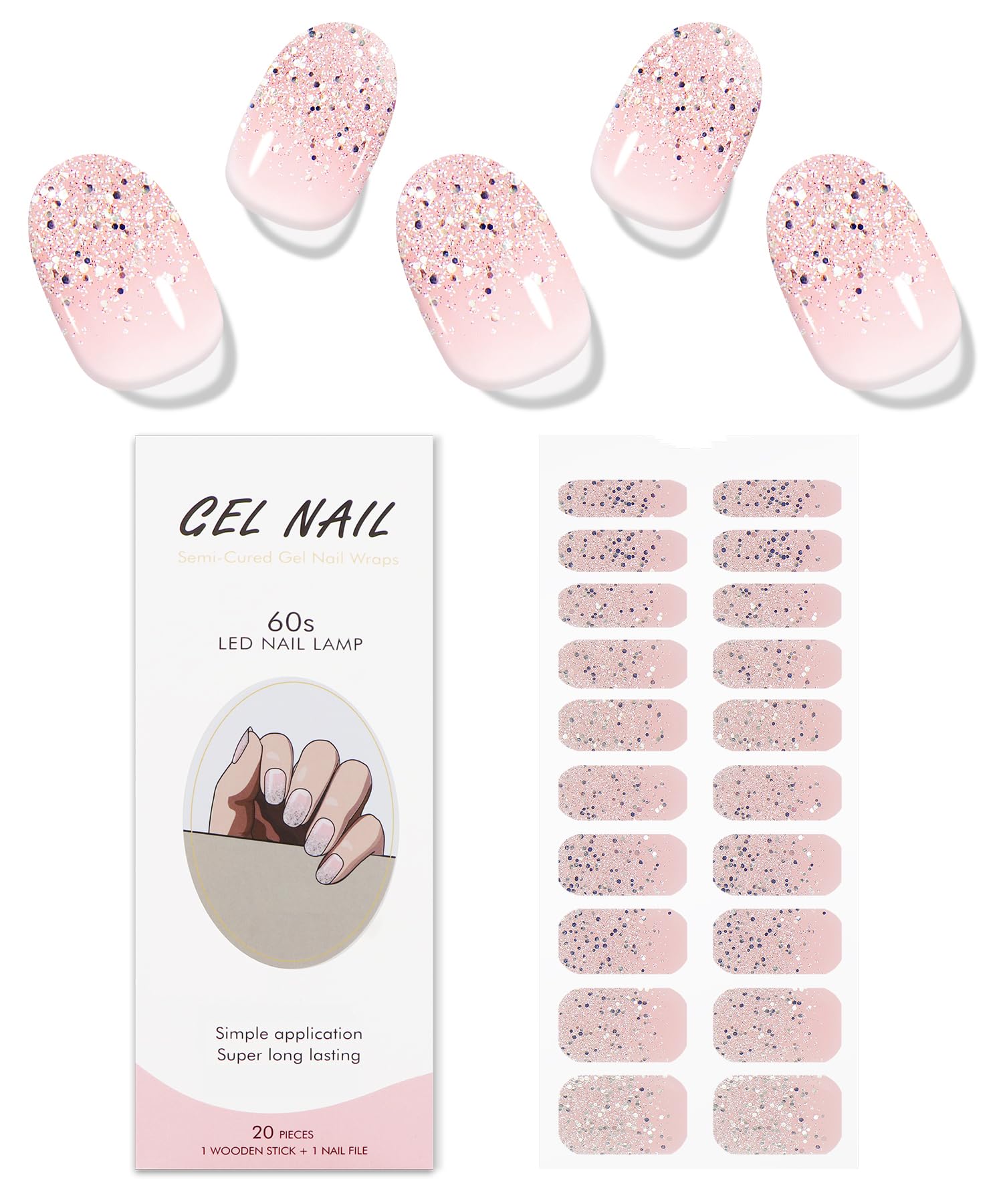 JMEOWIO diseño uñas glitter rosa claro para estilo llamativo