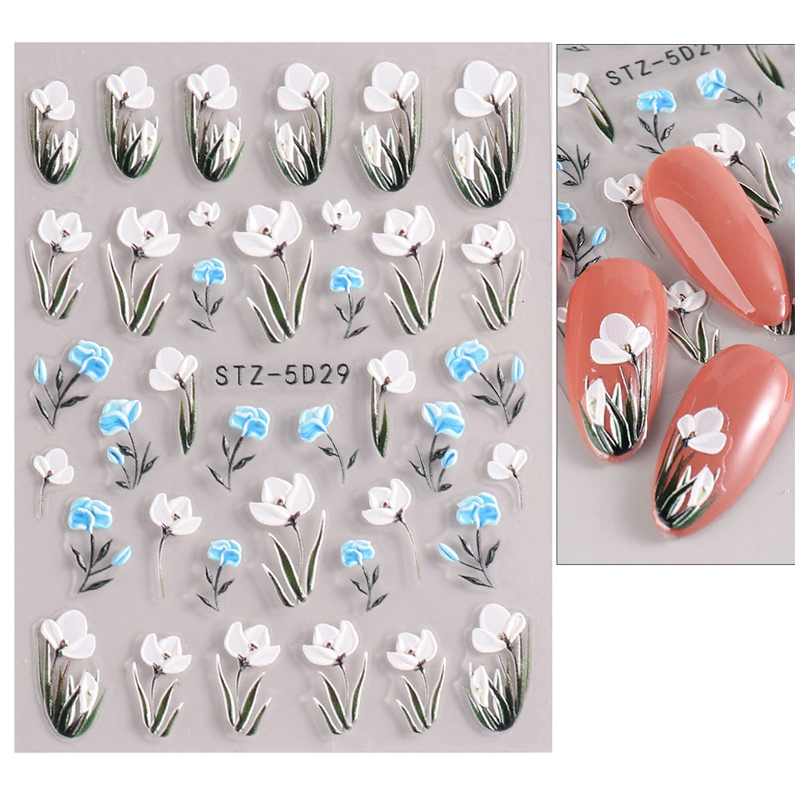Diseños florales 3D para uñas, con acabado elegante y cómodo.