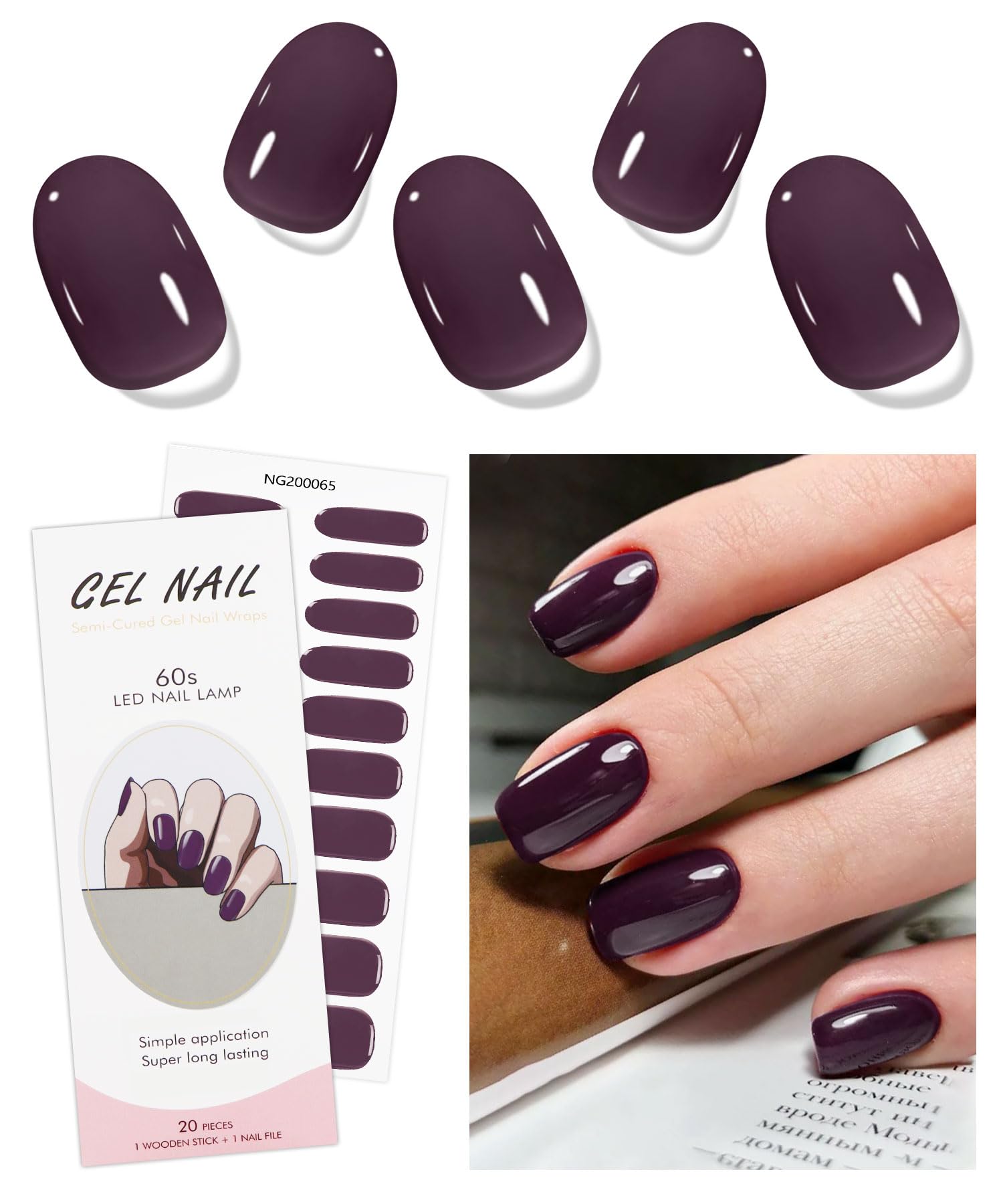 Pegatinas gel JMEOWIO en tono vino rojo morado, color duradero para uso diario.