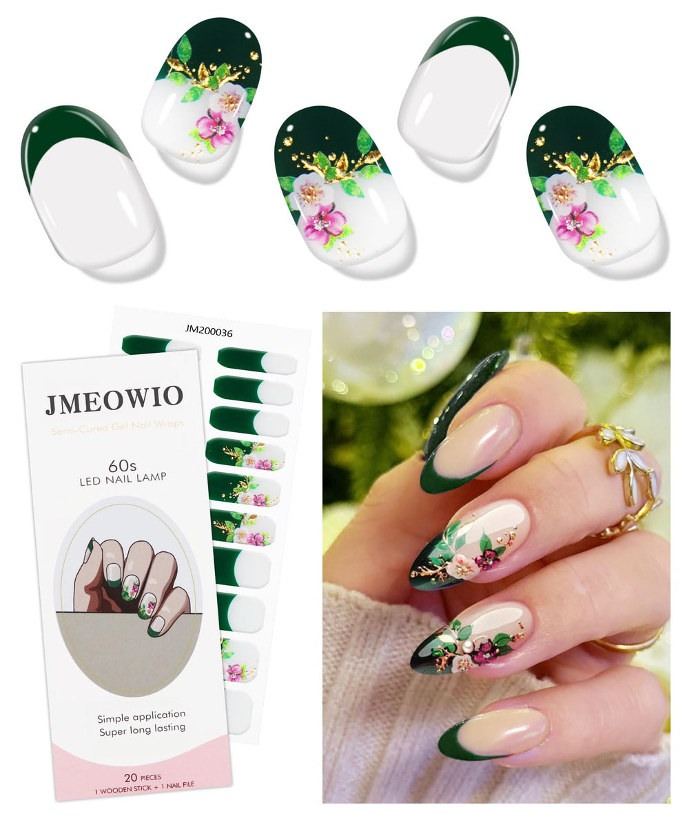 JMEOWIO pegatinas gel verde Frances flor, diseño duradero para uñas.