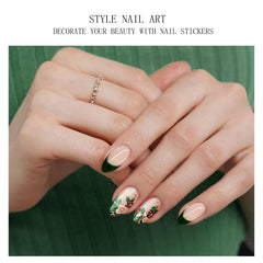 JMEOWIO gel verde punta Frances, detalle floral para uñas.