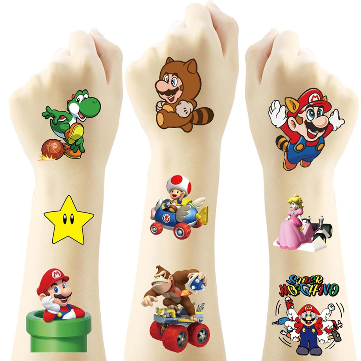 Tatuajes Mario de JMYUJX, conjunto de 40 hojas, ideal para fiestas infantiles.