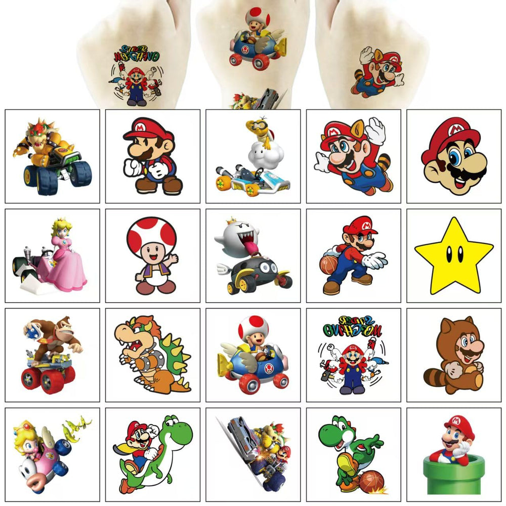 Tatuajes Mario de JMYUJX, diseños divertidos para regalos y premios.