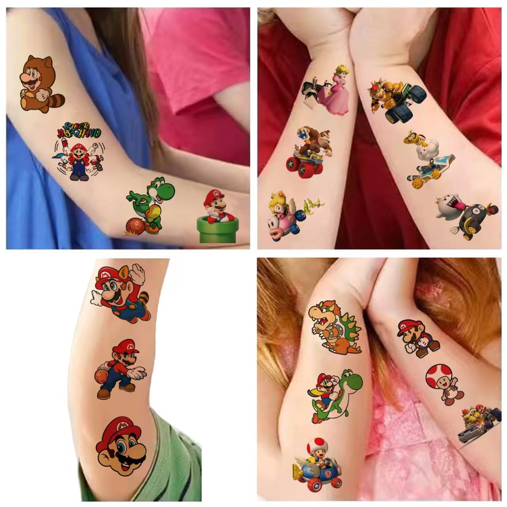 Tatuajes Mario de JMYUJX, perfectos para fiestas escolares y eventos.