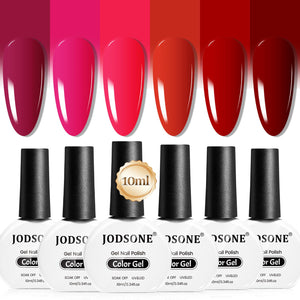 Esmalte gel rojo de JODSONE, conjunto de 6 colores para uñas llamativas.