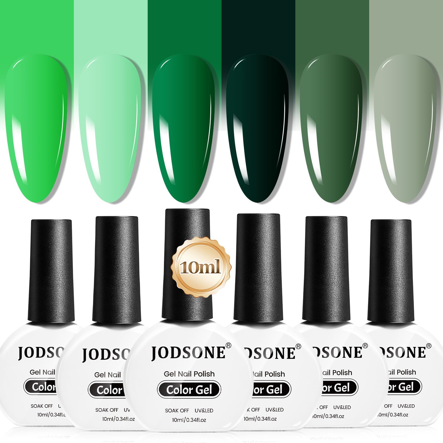 JODSONE esmalte gel verde en pack de 6 botellas para manicuras duraderas