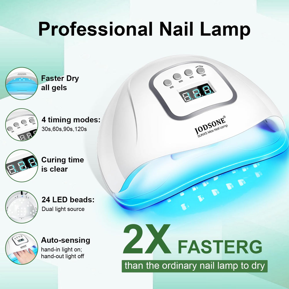 Lámpara profesional para uñas JODSONE que cura gel rápido y uniforme.