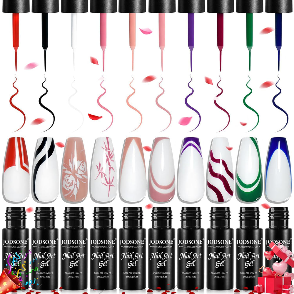 JODSONE arte de uñas gel liner 10 colores para trazos precisos y creativos