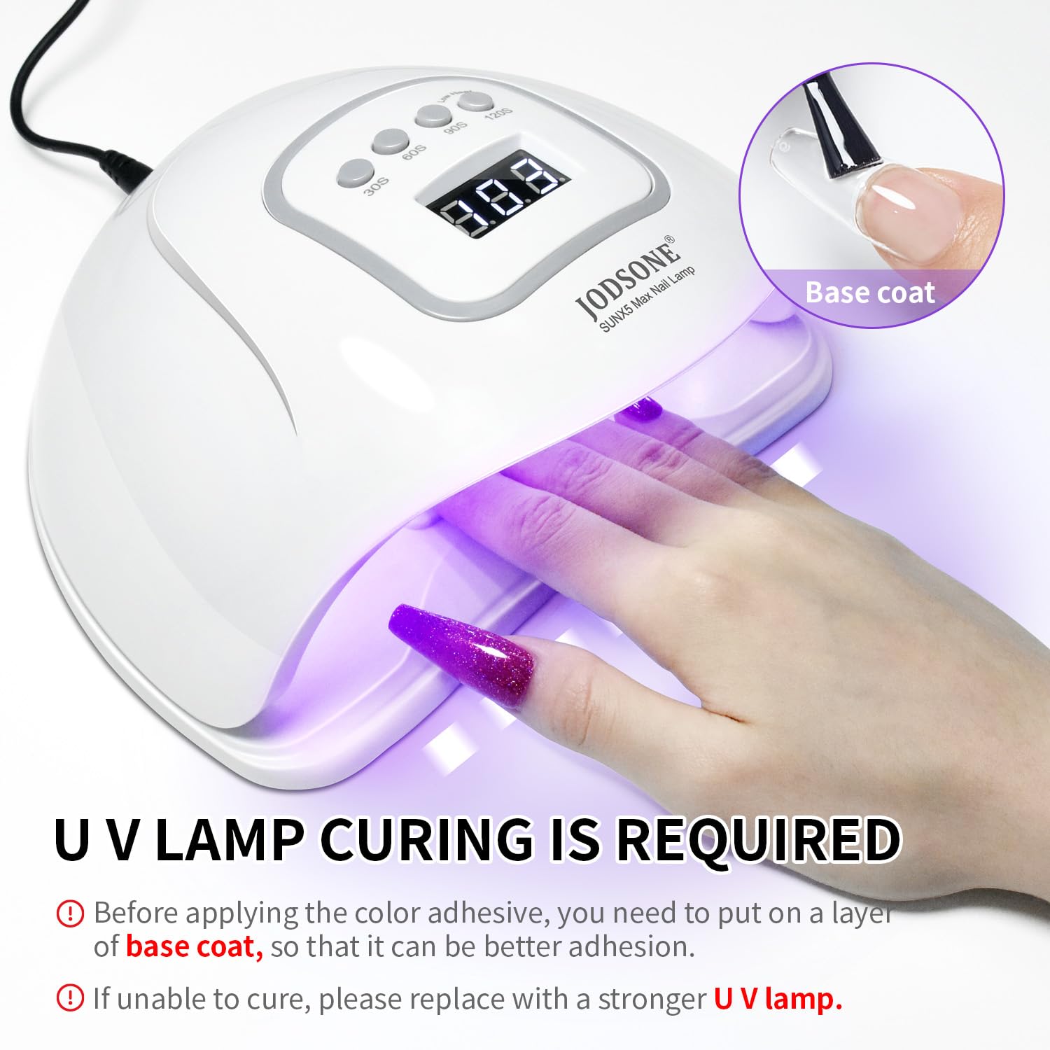 JODSONE curado con LED, secado rápido para manicura eficiente.