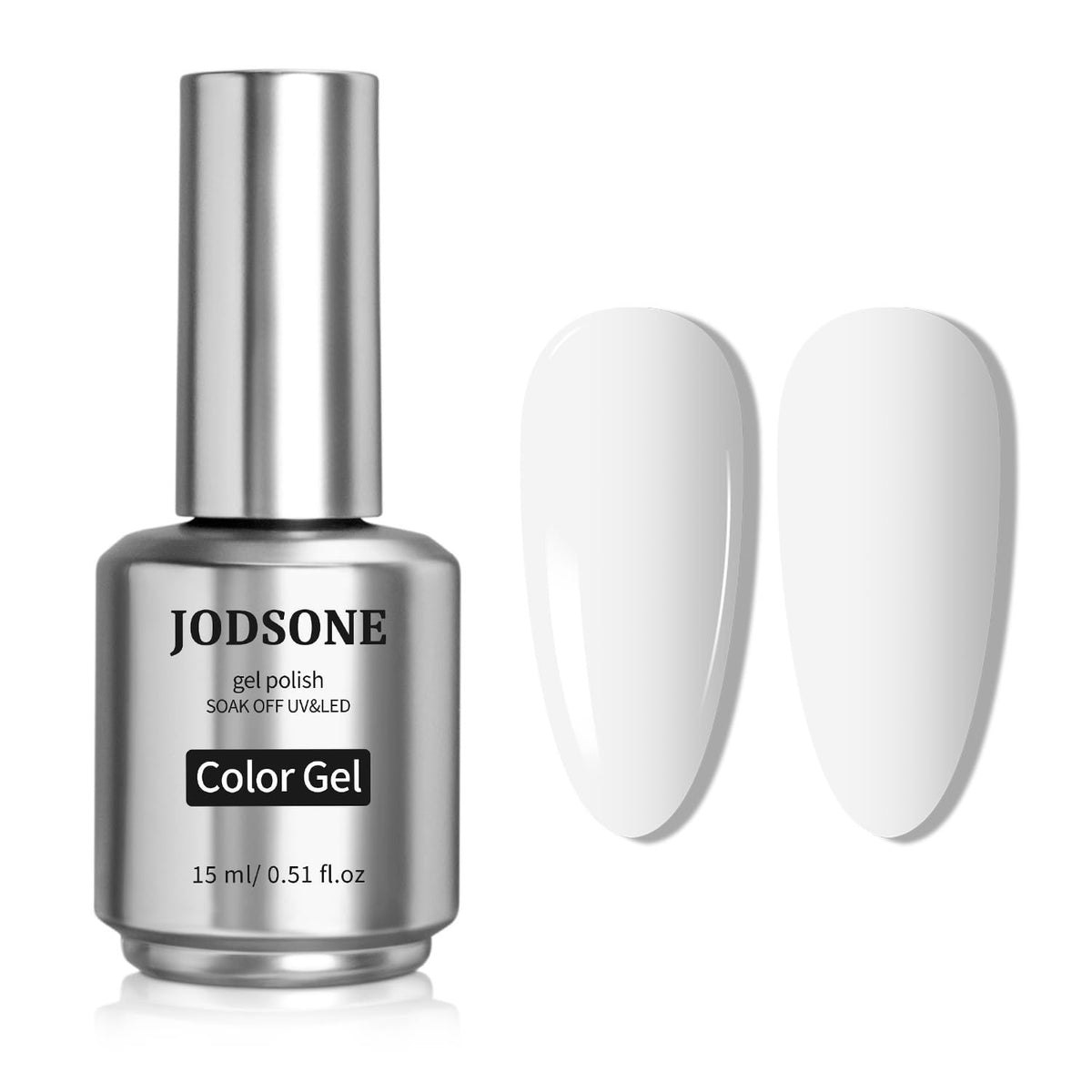 JODSONE esmalte gel blanco, botella de 15 ml para duración y elegancia.