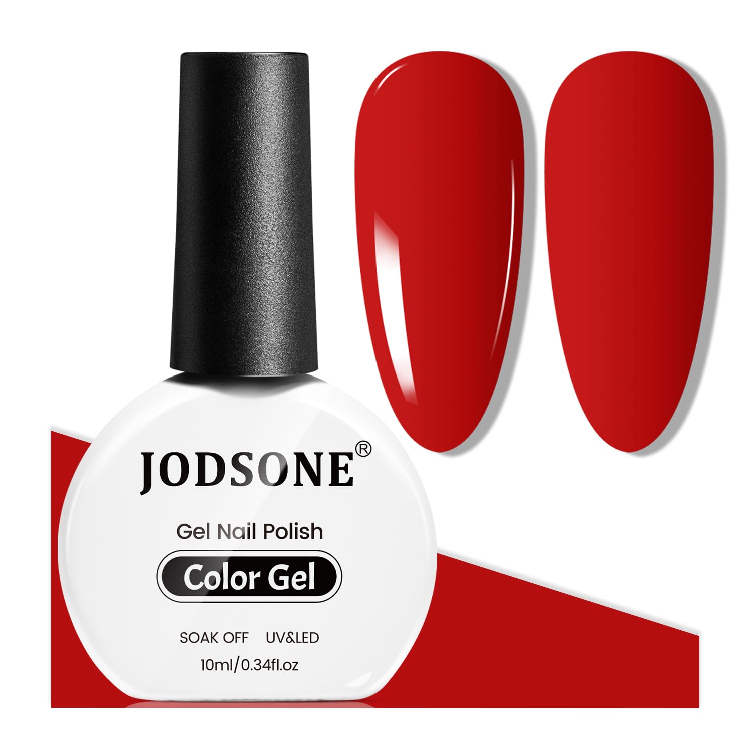 JODSONE esmalte gel rojo 10 ml, botella elegante para acabado suave.