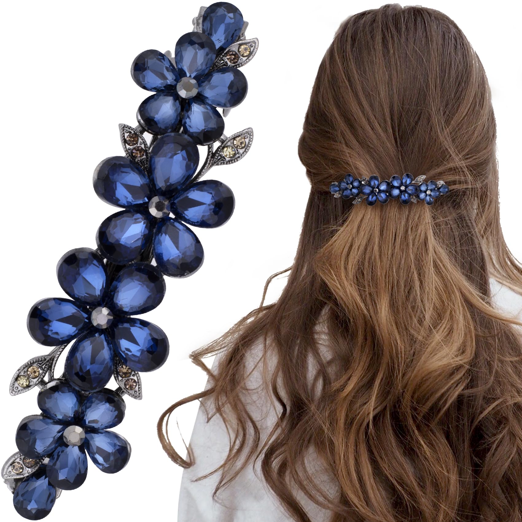 Joez Wonderful clip floral azul con cristales, ideal para bodas y peinados elegantes