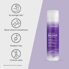 Joico Color Balance Purple Shampoo, espuma cremosa, aporta brillo y suavidad al cabello.