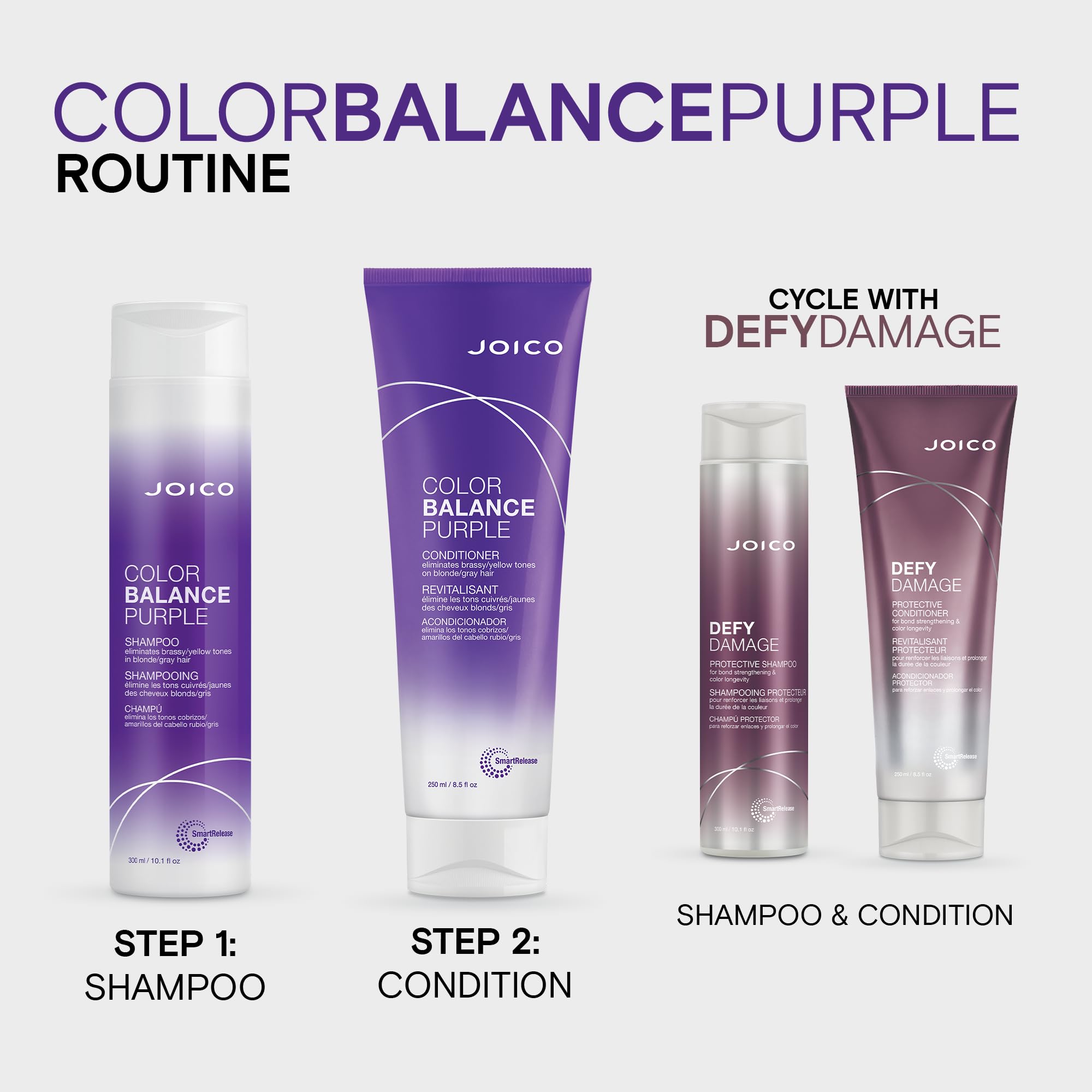 Joico Color Balance Purple Shampoo, protección UV, ayuda a conservar el color.