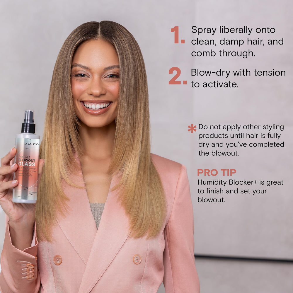 Joico Dream Blowout Glass uso-diario para control del frizz y brillo.