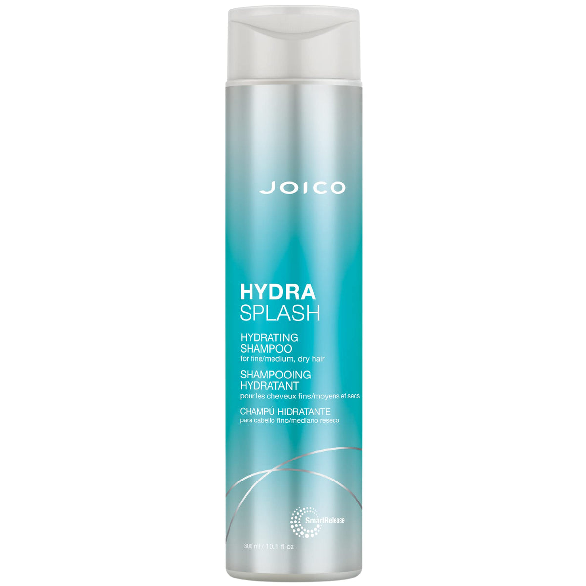 Botella de Joico HydraSplash mostrando hidratación para cabello fino y suave