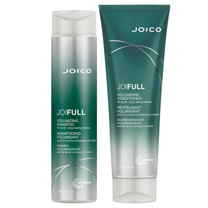Joico JoiFULL shampoo en botella con espuma lujosa realza cuerpo y brillo.