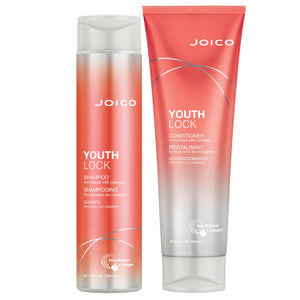 Joico YouthLock champú con colágeno, frente de botella, aporta cuerpo y brillo.