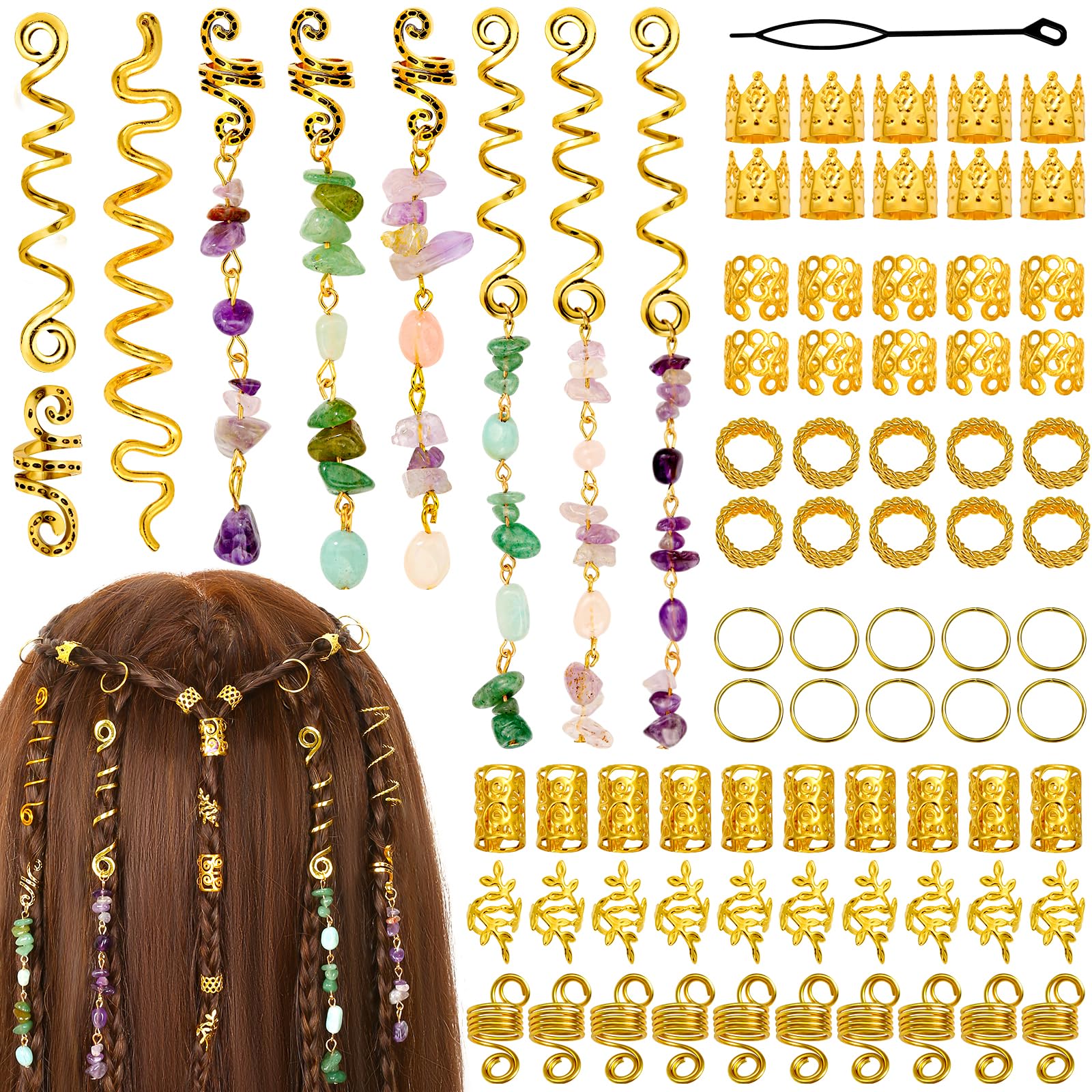 Accesorios Jollidecor para locs con cristales naturales, realzan brillo y textura del peinado