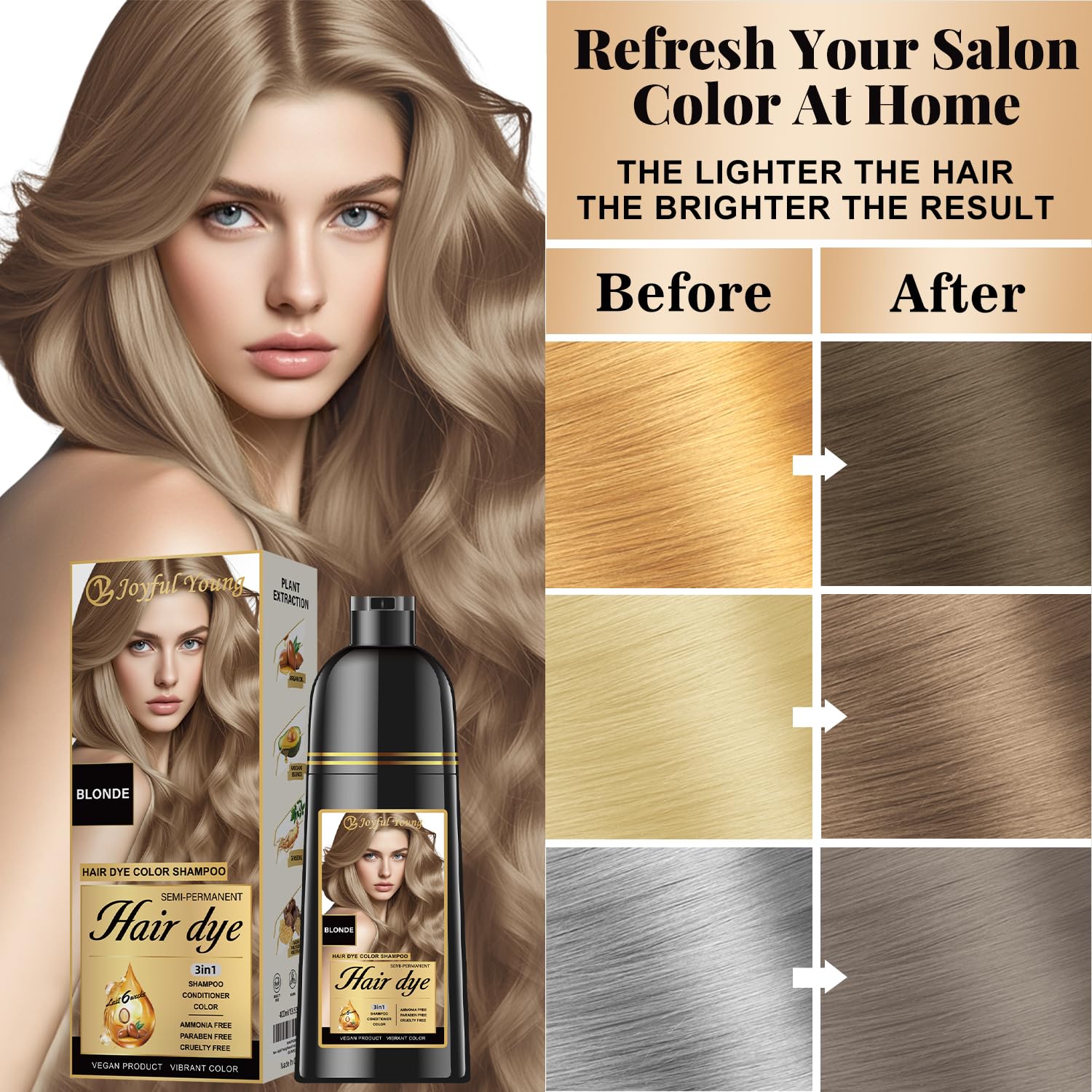 Aplicación en cabello seco con Joyful Young para color y cuidado.