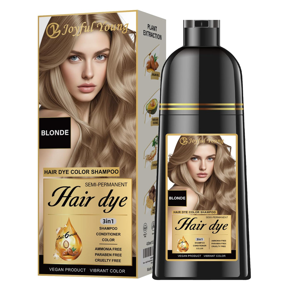 Joyful Young champú-tinte 3 en 1 para cabello rubio medio, cubre canas.