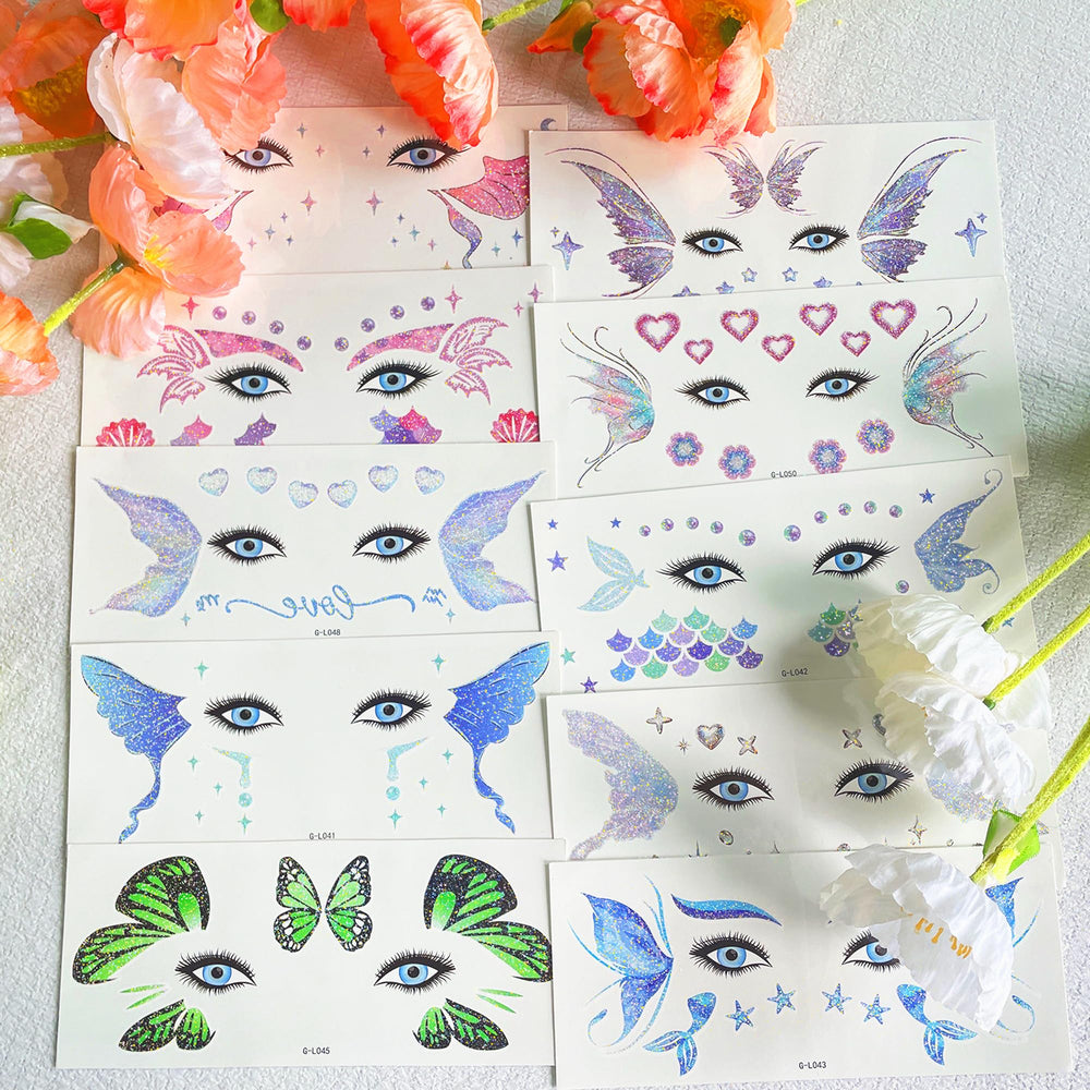 JoyfulGlam tatuajes mariposas: diseños luminosos para decorar ojos o rostro.