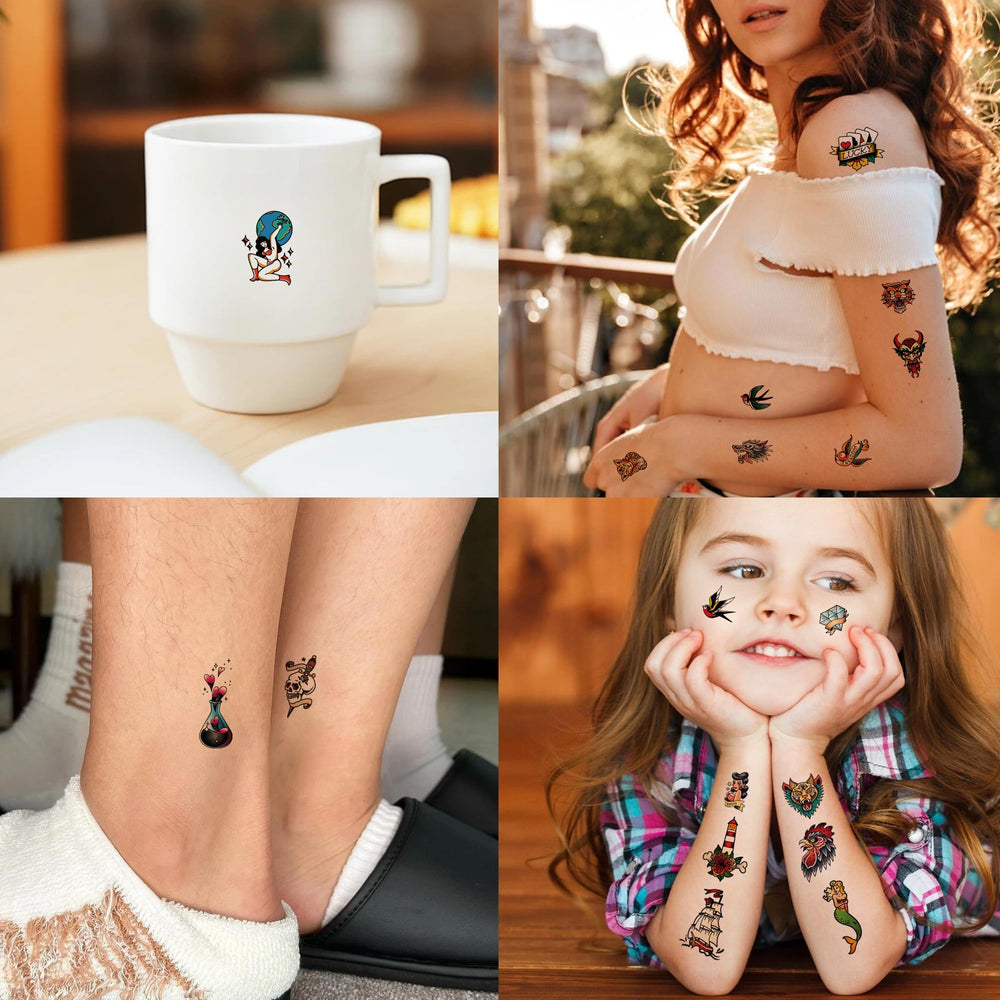 JoyfulGlam tatuajes retro craneos, diseño icónico y fácil de quitar
