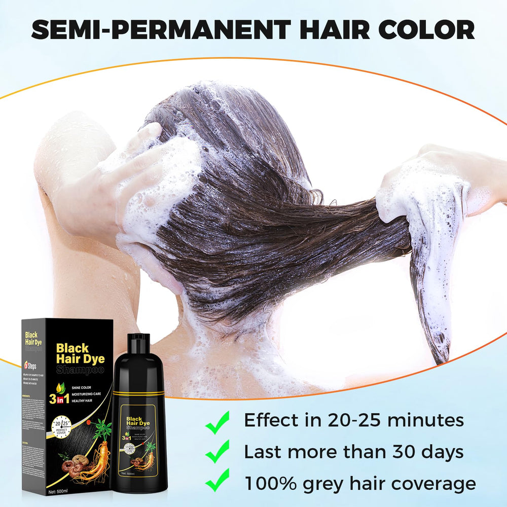 JUANCHI Tinte Negro Shampoo: espuma cremosa para aplicar como champú regular