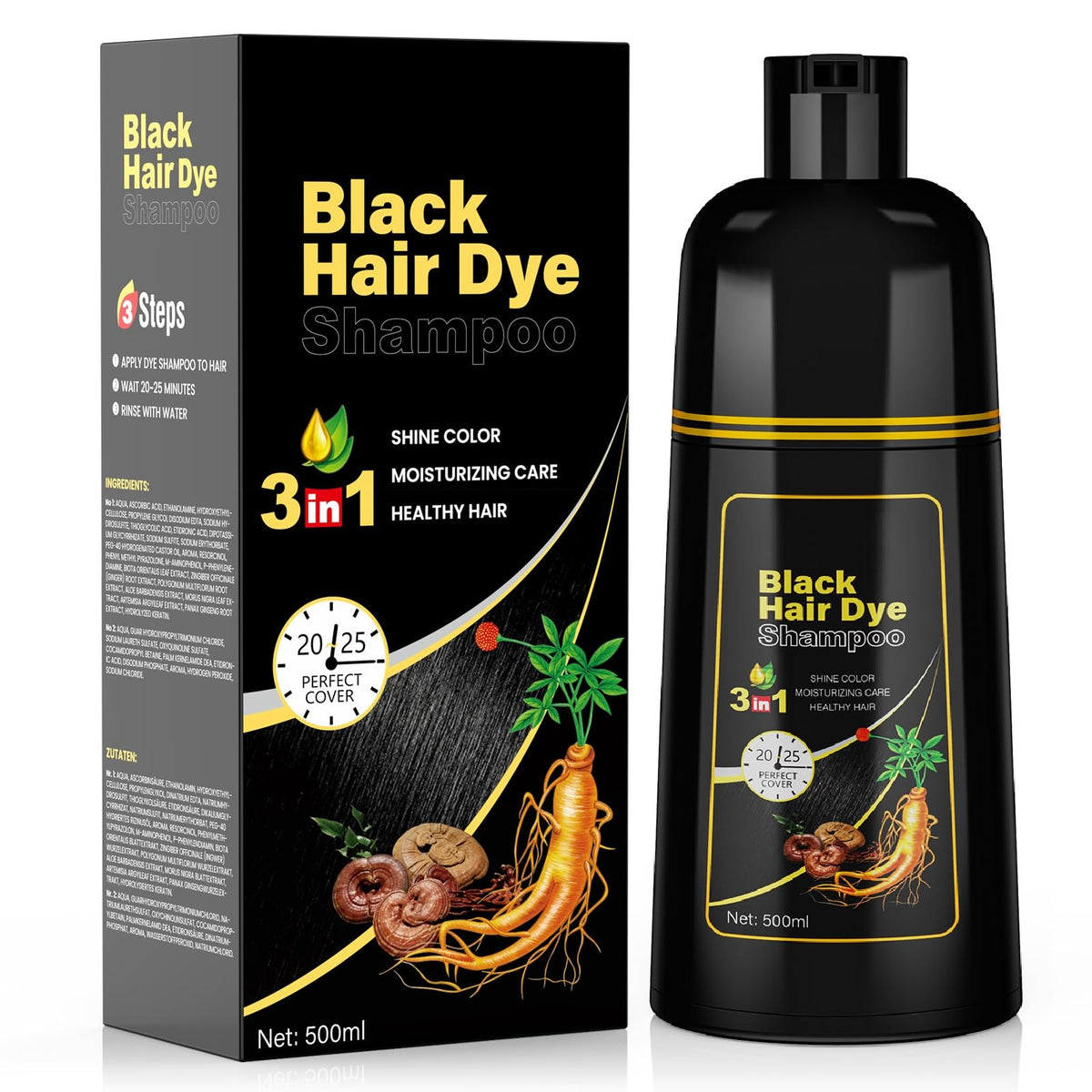 JUANCHI Tinte Negro Shampoo: botella mostrada para coloración suave y cobertura progresiva
