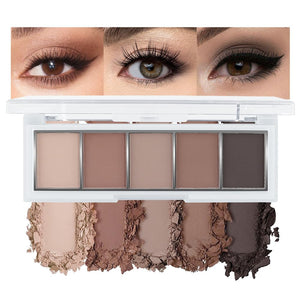 Paleta JUAAZIN de sombras mate con cinco colores para efectos naturales.