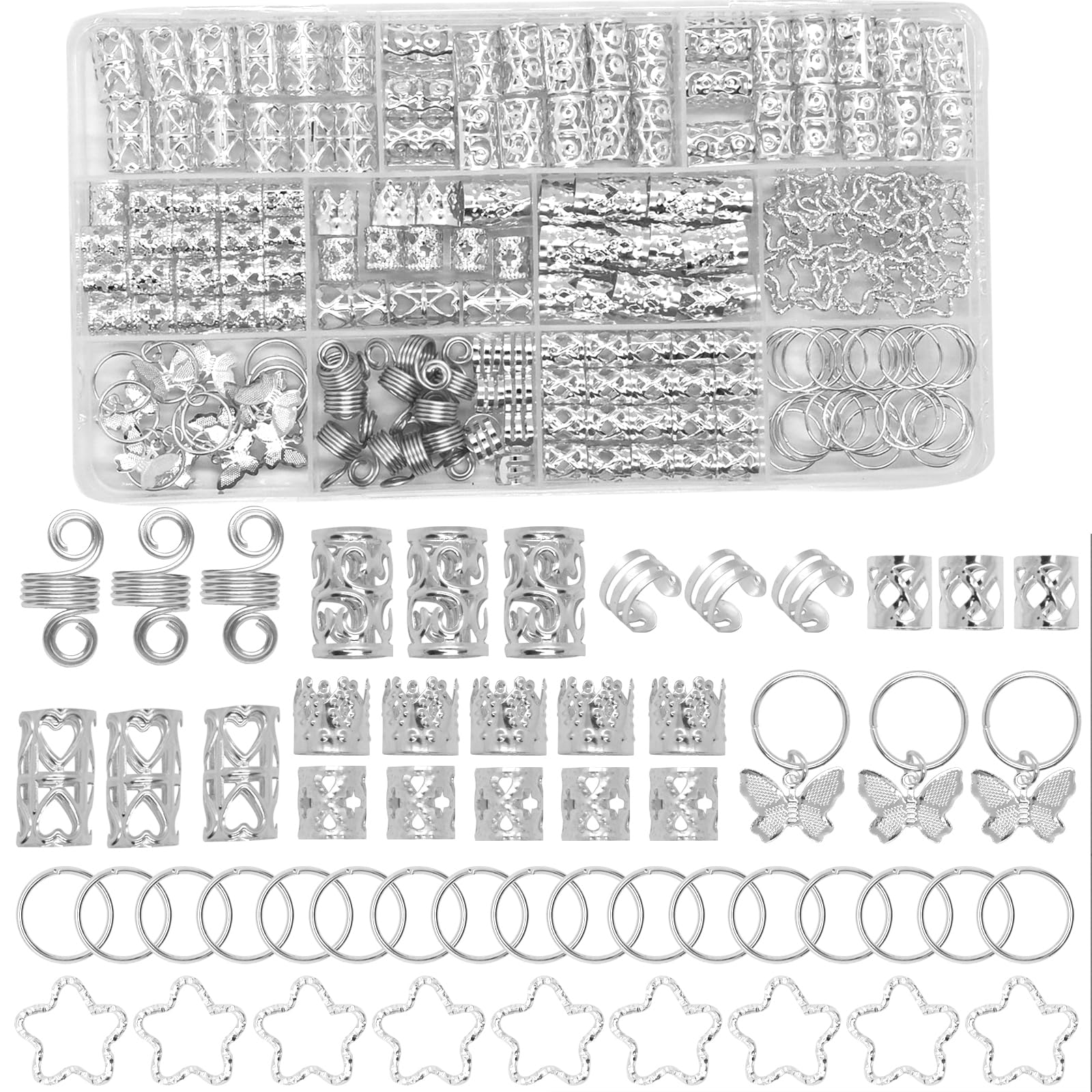 Accesorios JUCCPUL para trenzas plateados con dijes variados para personalizar peinados
