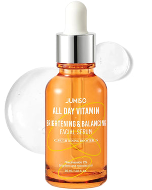 JUMISO suero facial de vitaminas, botella con gotero para aplicación precisa y piel radiante.