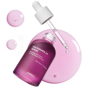 JUMISO Niacinamide 20 Serum, botella elegante para tono más claro y uniforme.
